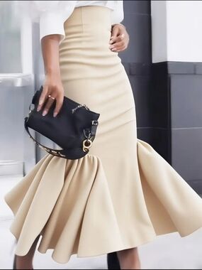 Elegant High-Waist Cream Mermaid Skirt